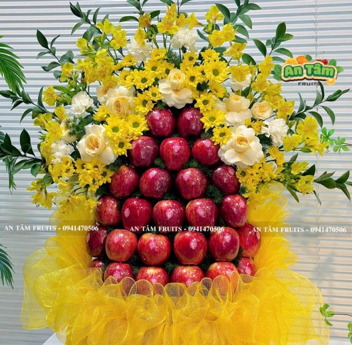 THÁP TÁO PHỐI HOA KINH LỄ TONE VÀNG 1 MẶT TRÁI
