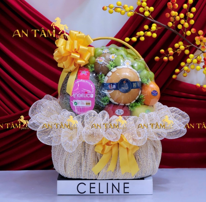 GIỎ TRÁI CÂY MIX TRÁI TONE MÀU TỐI 