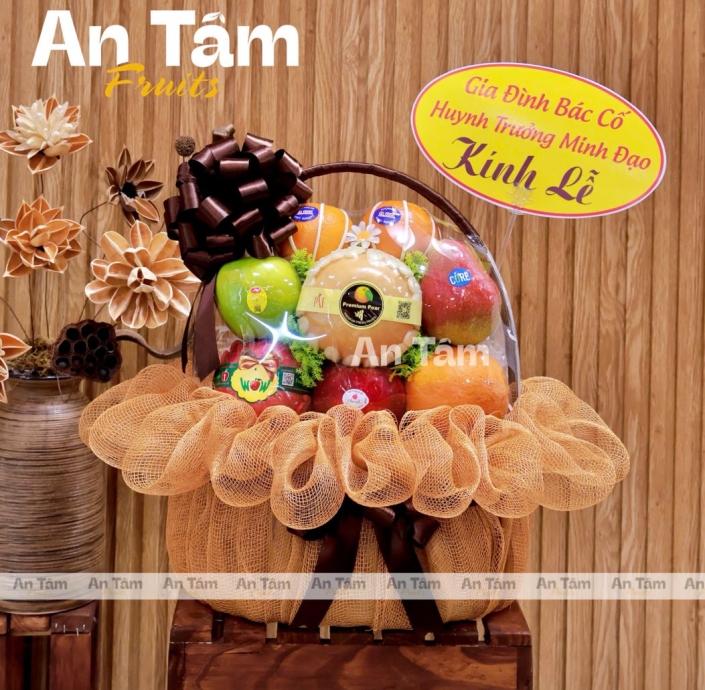 GIỎ TRÁI CÂY MINI TONE NÂU KÍNH LỄ
