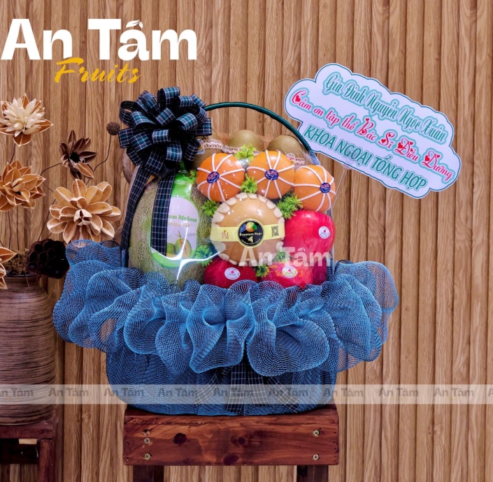 GIỎ TRÁI CÂY CẢM ƠN BÁC SĨ NAM TONE XANH ĐẬM