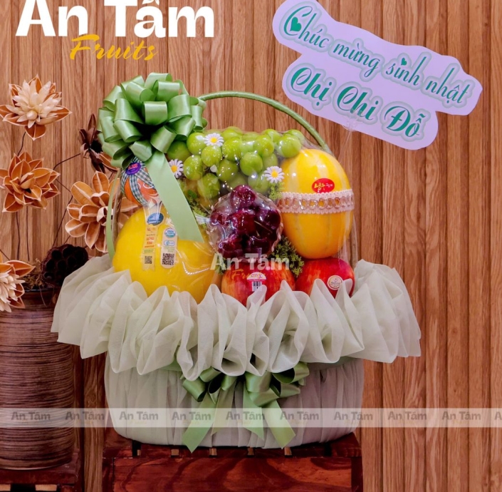 GIỎ TRÁI CÂY TONE XANH CHÚC MỪNG SINH NHẬT 