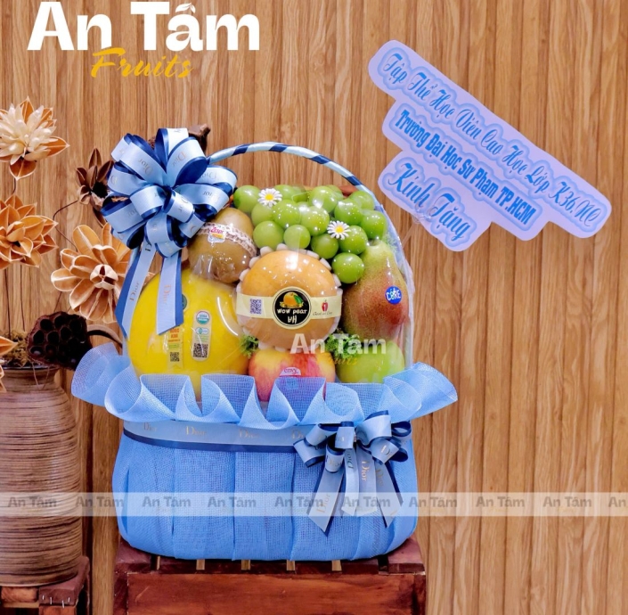 GIỎ TRÁI CÂY CẢM ƠN THẦY TONE XANH SÁNG ĐẸP