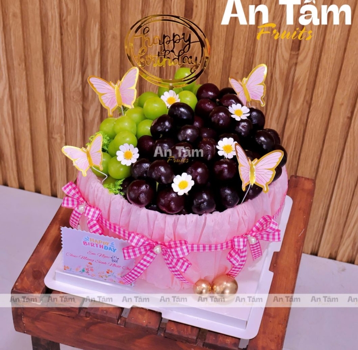 BÁNH KEM SINH NHẬT MIX NHO MẪU ĐƠN VÀ CHERRY MỸ SIZE MINI
