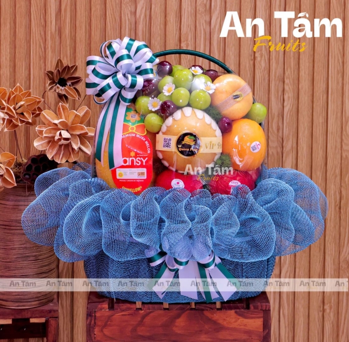 GIỎ TRÁI CÂY TONE XANH DÂNG HƯƠNG KÍNH LỄ