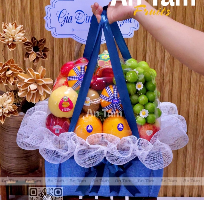 KHAY TRÁI CÂY ĐẶC TRÁI NẶNG TAY TONE XANH DƯƠNG 