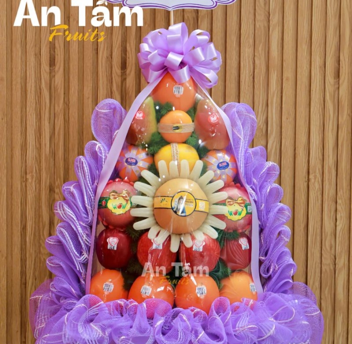 THÁP TRÁI CÂY TONE TÍM KÍNH VIẾNG 