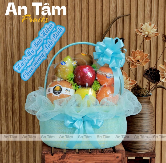 GIỎ TRÁI CÂY TONE XANH DƯƠNG CHÚC MỪNG SINH NHẬT