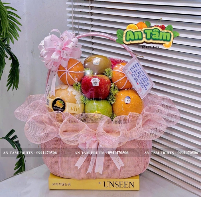 GIỎ TRÁI CÂY TONE HỒNG CẢM ƠN 