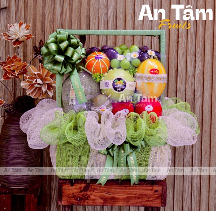 GIỎ TRÁI CÂY FORM VUÔNG BESTSELLER MIX XANH RÊU VÀ KEM 