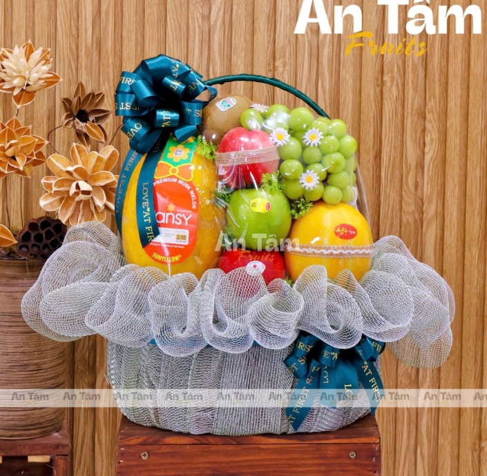 GIỎ TRÁI CÂY DÂNG HƯƠNG KÍNH LỄ TONE XÁM XANH
