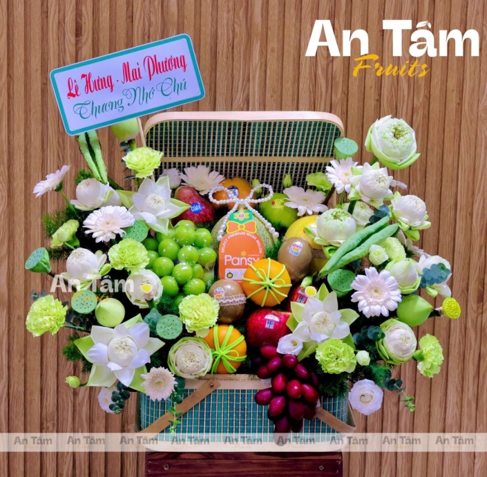 KHAY MÂY TRÁI CÂY PHỐI HOA SEN HIỆN ĐAI SANG TRỌNG 