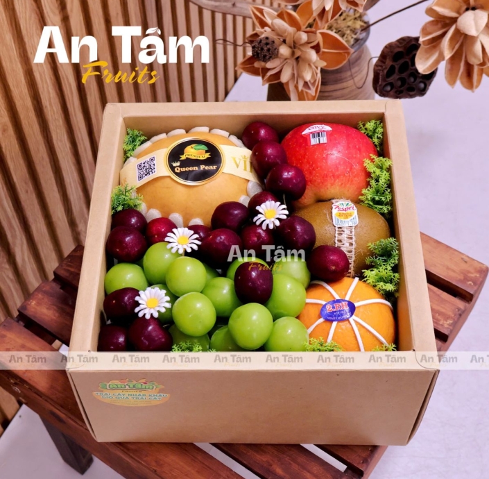 HỘP TRÁI CÂY MIX TRÁI BESTSELLER TONE NÂU CHẤT LƯỢNG 