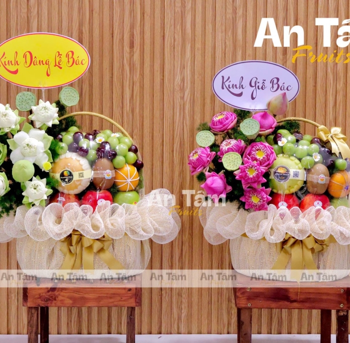 GIỎ TRÁI CÂY KÍNH LỄ PHỐI HOA SEN BESTSELLER 
