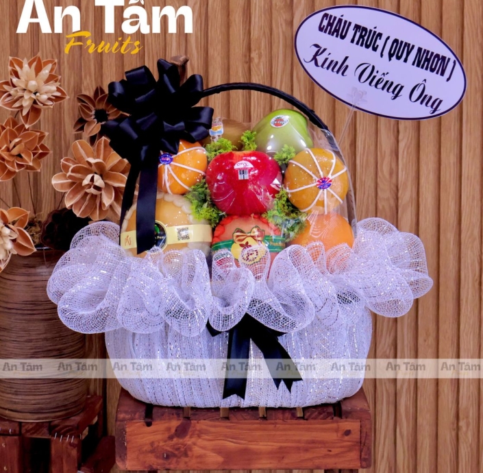 GIỎ TRÁI CÂY KÍNH VIẾNG FORM MINI MIX ĐA DẠNG TRÁI