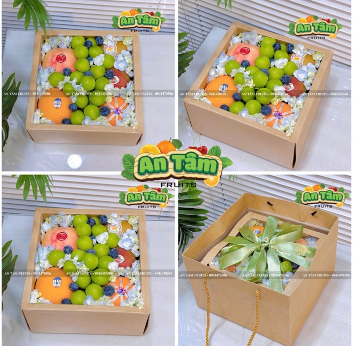 HỘP TRÁI CÂY TONE NÂU PHỐI HOA TÚ CẦU 