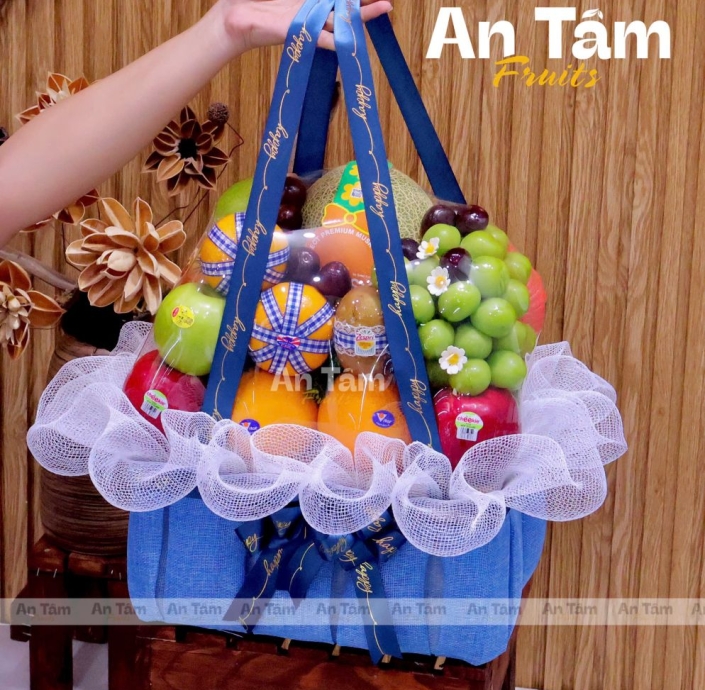 KHAY TRÁI CÂY XÁCH TONE XANH MIX TRÁI SIÊU NẶNG KG