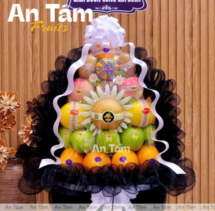 GIỎ TRÁI CÂY KÍNH VIẾNG FULL TRÁI 2 MẶT 