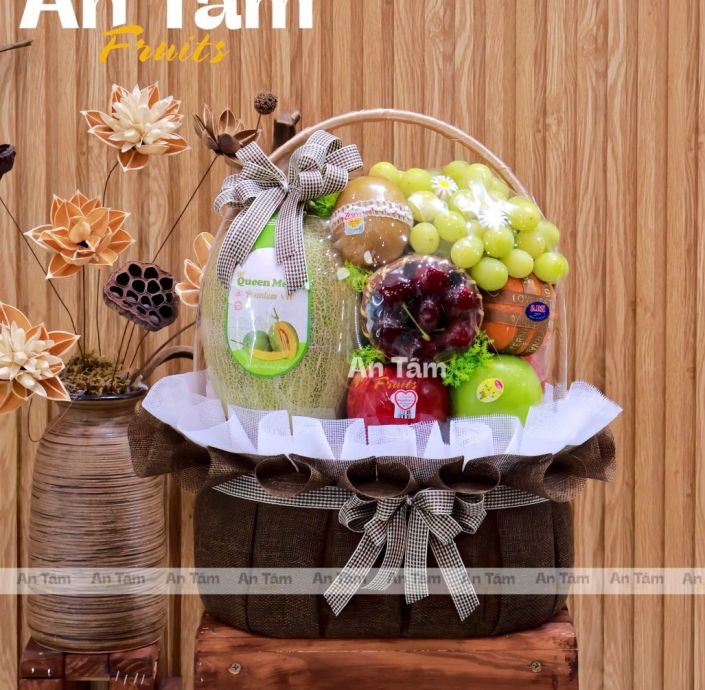 GIỎ TRÁI CÂY CẢM ƠN BÁC SĨ TONE NÂU SIÊU SANG 