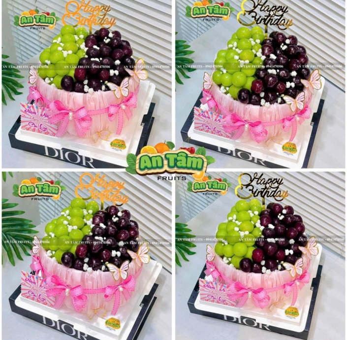 BÁNH KEM TRÁI CÂY MIX NHO XANH VÀ CHERRY SIZE MINI