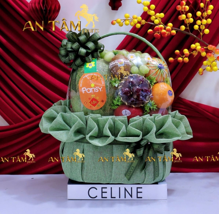 GIỎ TRÁI CÂY TONE XANH CẢM ƠN BÁC SĨ MIX CHERRY